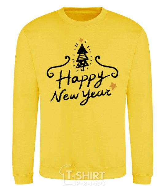 Sweatshirt HAPPY NEW YEAR Christmas tree yellow фото