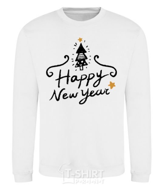 Sweatshirt HAPPY NEW YEAR Christmas tree White фото