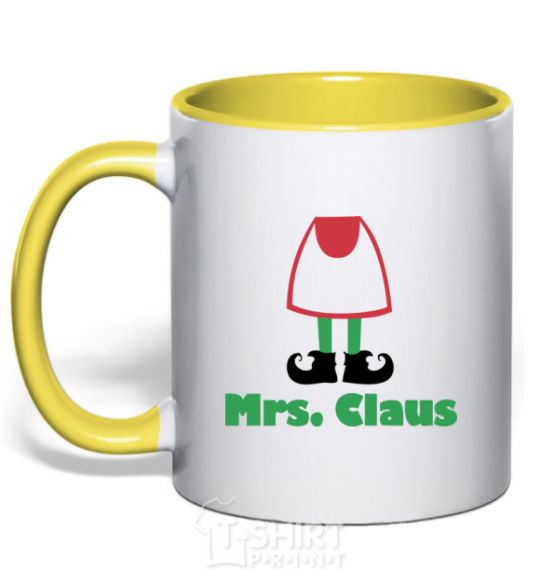 Mug with a colored handle Mrs. Claus yellow фото