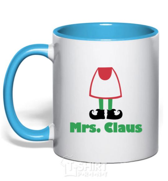 Mug with a colored handle Mrs. Claus sky-blue фото