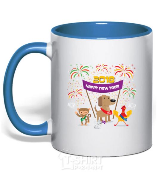 Mug with a colored handle Rooster 2018 royal-blue фото