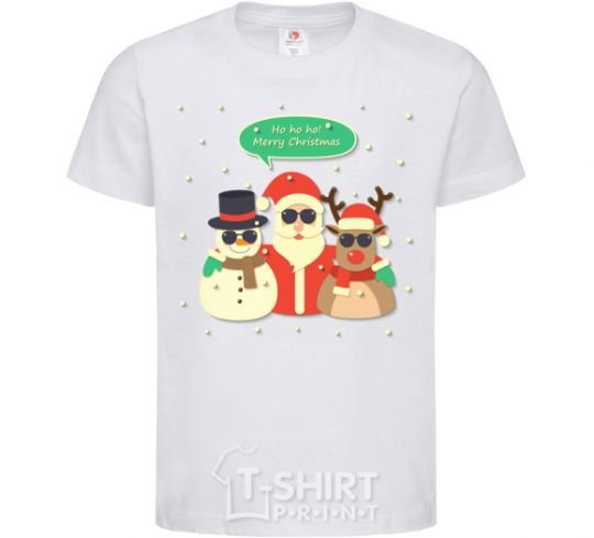 Kids T-shirt Deer snowman and santa White фото