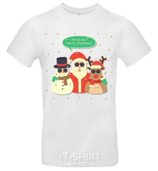 Men's T-Shirt Deer snowman and santa White фото