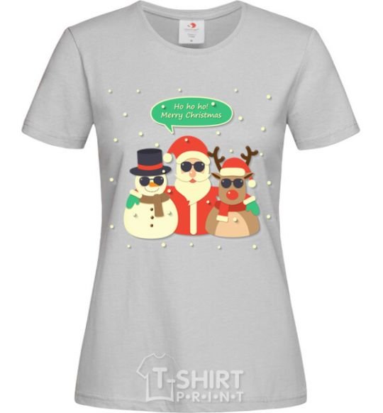 Women's T-shirt Deer snowman and santa grey фото