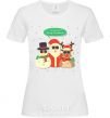 Women's T-shirt Deer snowman and santa White фото