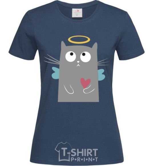 Women's T-shirt ANGEL CAT navy-blue фото