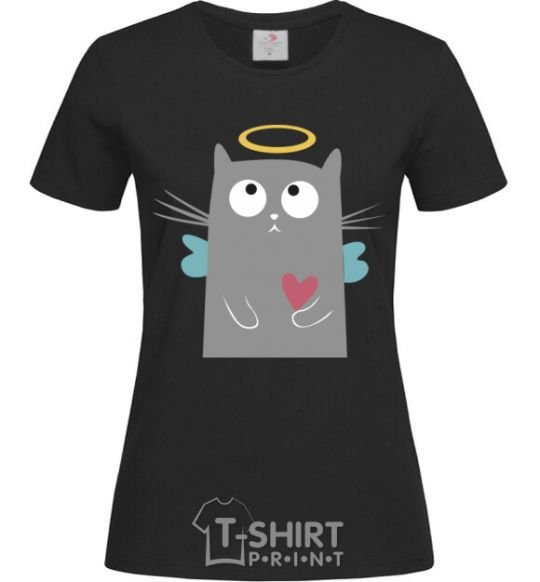 Women's T-shirt ANGEL CAT black фото