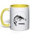 Mug with a colored handle FISHING yellow фото