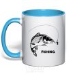 Mug with a colored handle FISHING sky-blue фото