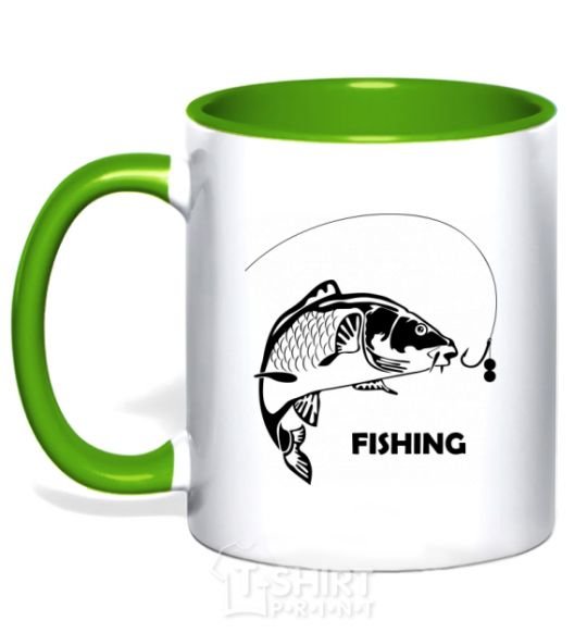 Mug with a colored handle FISHING kelly-green фото