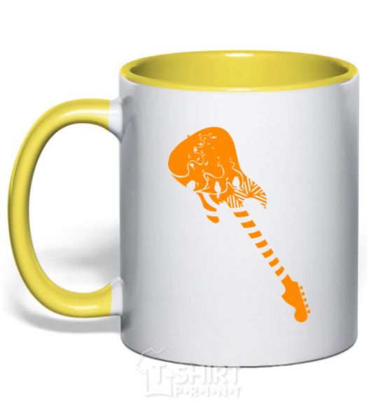 Mug with a colored handle Guitar yellow фото