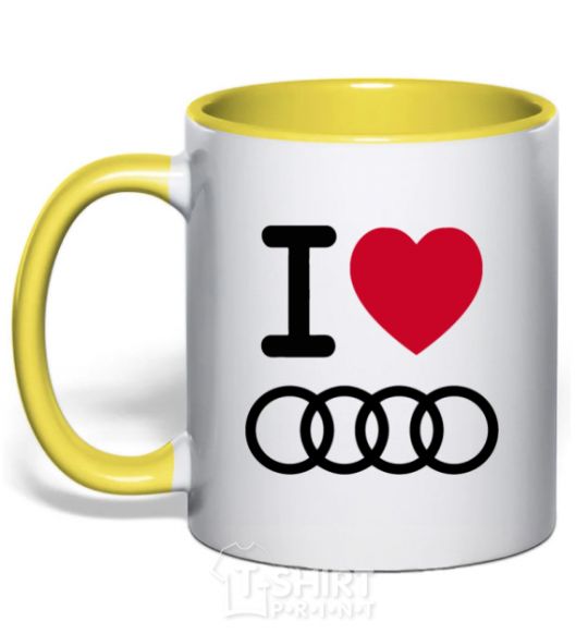 Mug with a colored handle I love audi Logo yellow фото