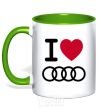 Mug with a colored handle I love audi Logo kelly-green фото