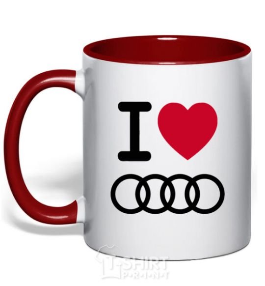 Mug with a colored handle I love audi Logo red фото