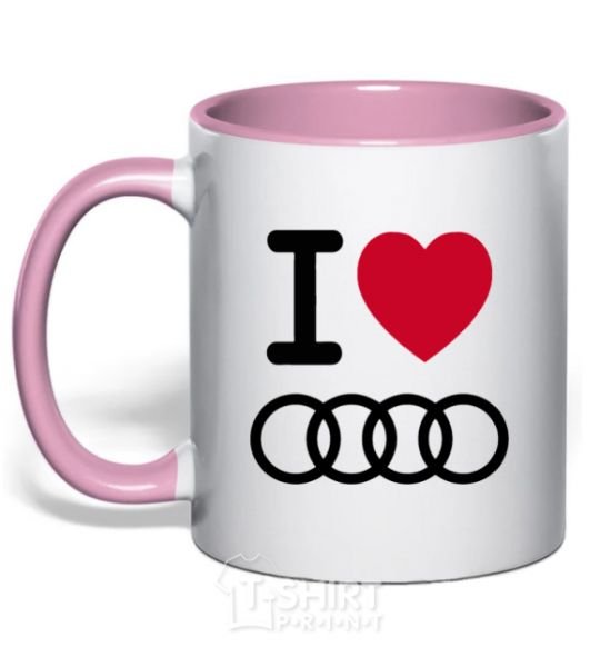 Mug with a colored handle I love audi Logo light-pink фото