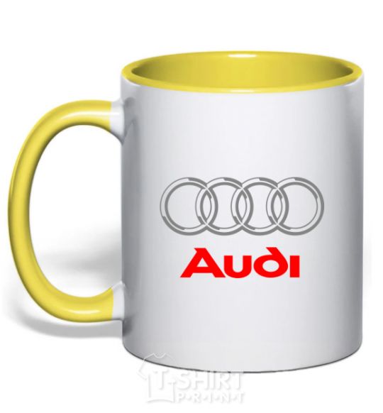 Mug with a colored handle Audi logo gray yellow фото