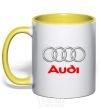 Mug with a colored handle Audi logo gray yellow фото