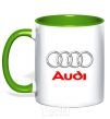 Mug with a colored handle Audi logo gray kelly-green фото