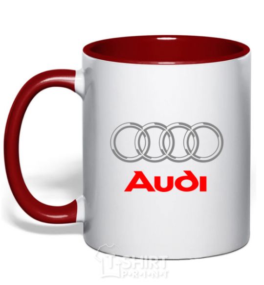 Mug with a colored handle Audi logo gray red фото