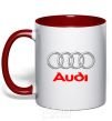 Mug with a colored handle Audi logo gray red фото