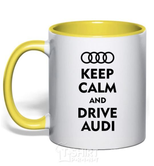 Mug with a colored handle Drive audi yellow фото