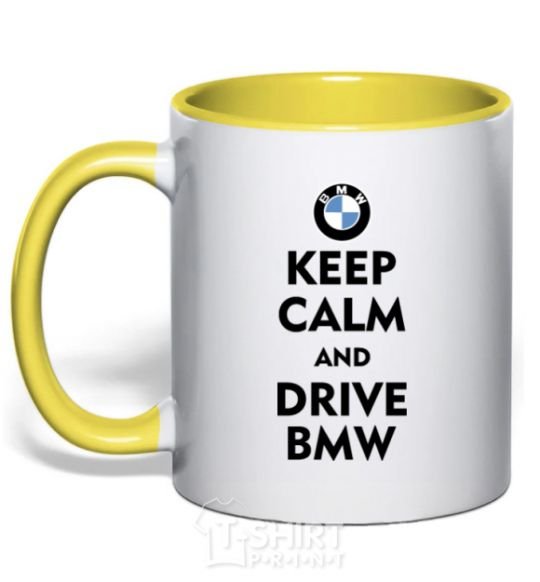 Mug with a colored handle Drive BMW yellow фото