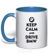 Mug with a colored handle Drive BMW royal-blue фото