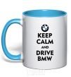 Mug with a colored handle Drive BMW sky-blue фото