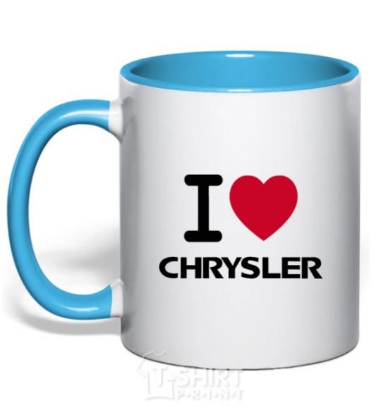 Mug with a colored handle I love chrysler sky-blue фото