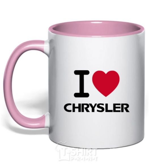 Mug with a colored handle I love chrysler light-pink фото