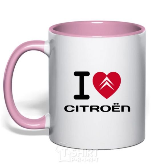 Mug with a colored handle I love citroen light-pink фото