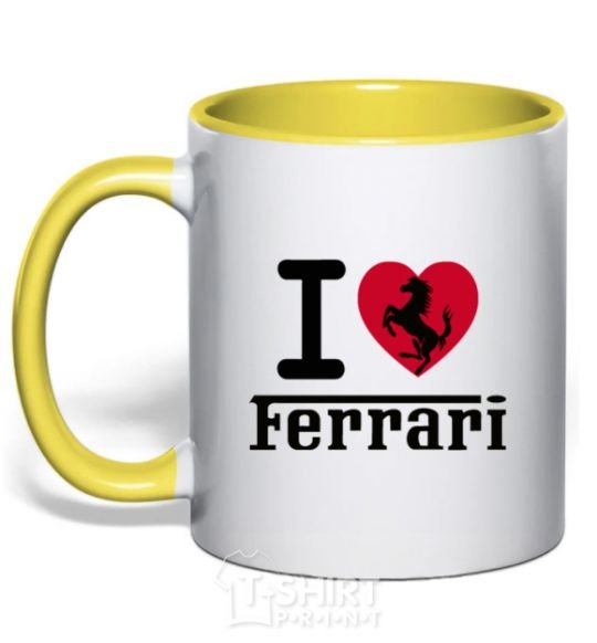 Mug with a colored handle I love Ferrari yellow фото