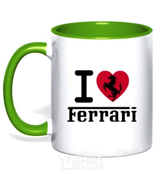 Mug with a colored handle I love Ferrari kelly-green фото