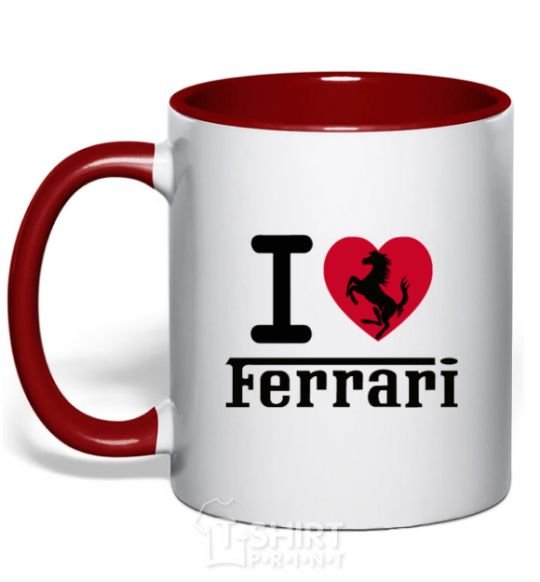 Mug with a colored handle I love Ferrari red фото