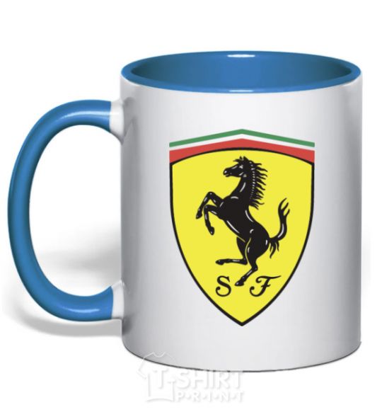 Mug with a colored handle Logo Ferrari royal-blue фото