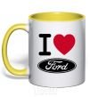 Mug with a colored handle I Love Ford yellow фото