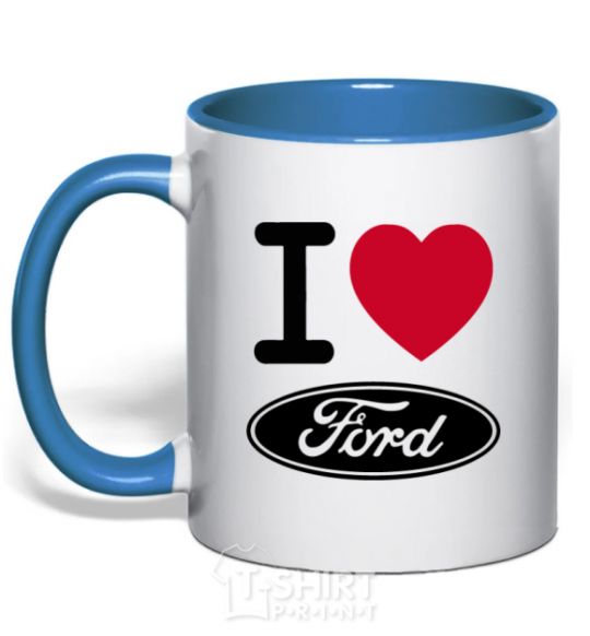 Mug with a colored handle I Love Ford royal-blue фото