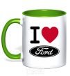 Mug with a colored handle I Love Ford kelly-green фото