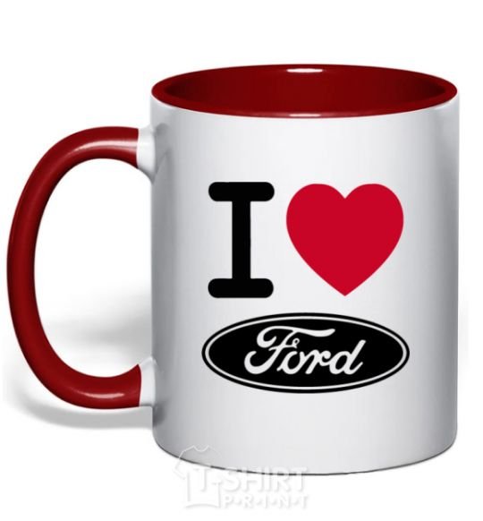 Mug with a colored handle I Love Ford red фото