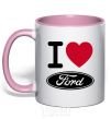 Mug with a colored handle I Love Ford light-pink фото