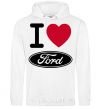 Мужская толстовка (худи) I Love Ford Белый фото