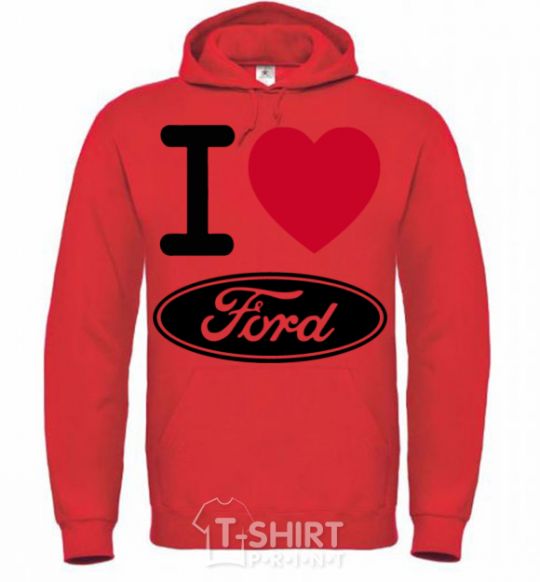 Мужская толстовка (худи) I Love Ford Ярко-красный фото