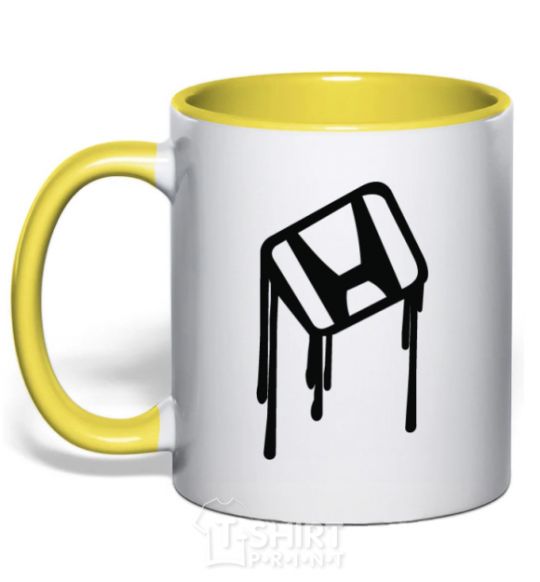 Mug with a colored handle Honda drops yellow фото