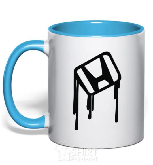 Mug with a colored handle Honda drops sky-blue фото