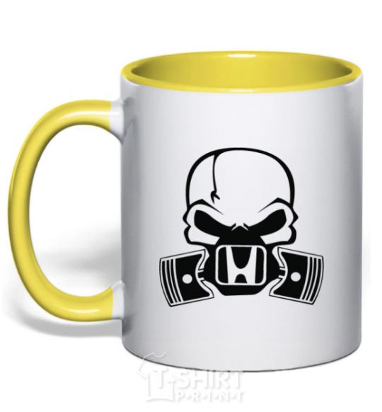 Mug with a colored handle Honda skull yellow фото