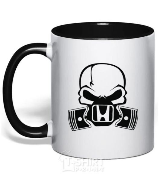 Mug with a colored handle Honda skull black фото