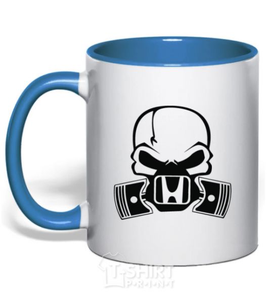 Mug with a colored handle Honda skull royal-blue фото