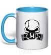 Mug with a colored handle Honda skull sky-blue фото