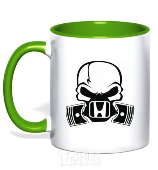 Mug with a colored handle Honda skull kelly-green фото