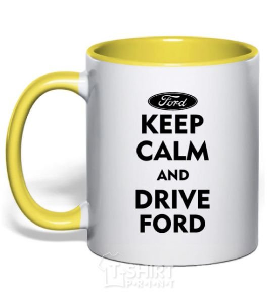 Mug with a colored handle Drive Ford yellow фото
